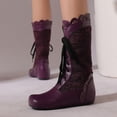 thumbnail image 3 of LOVZFMLL Bottes pour Femmes Mi-Mollet Bottes d'Hiver à Lacets Bout Rond Sangles Ajustables Talon Plat Mode Automne Hiver Bottes Chaussures, 3 of 8