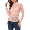 thumbnail image 1 of INSPIRE CHIC Haut Transparent pour Femme à Manches Longues Col Roulé Blouse en Dentelle Florale Transparente S Rose, 1 of 6