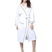 Bath Robes Women Kimonos Robes Waffles Weave Long Robe Knit Bathrobe Sleepwear Night Gowm Loungewear with Pocket S-20 White M