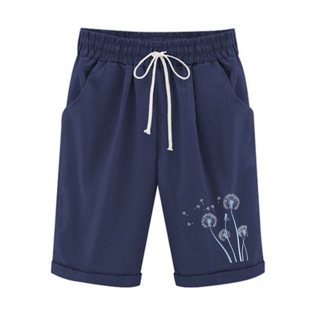 Plebaso Womens Casual Shorts Knee Length Rull up Printed Shorts Straight Summer Short Pants with Pockets