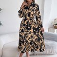 thumbnail image 4 of Ovzne Robes d'Été pour Femmes Robe Femme Dames à Imprimé Floral Manches Longues Col à Revers Boucle Taille Dentelle Longue Robe Robe de Printemps à Manches Longues Imprimée Liquidation, 4 of 6