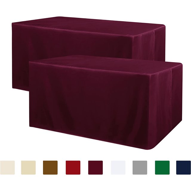 ORUYROP 2 Pack Fitted Table Covers for 6 Foot Tables-Water Resistant Washable Fabric Polyester Rectangle Table Cover Protector for Wedding, Banquet and Trade Shows, 72L x 30W x 30H Inches, Bur