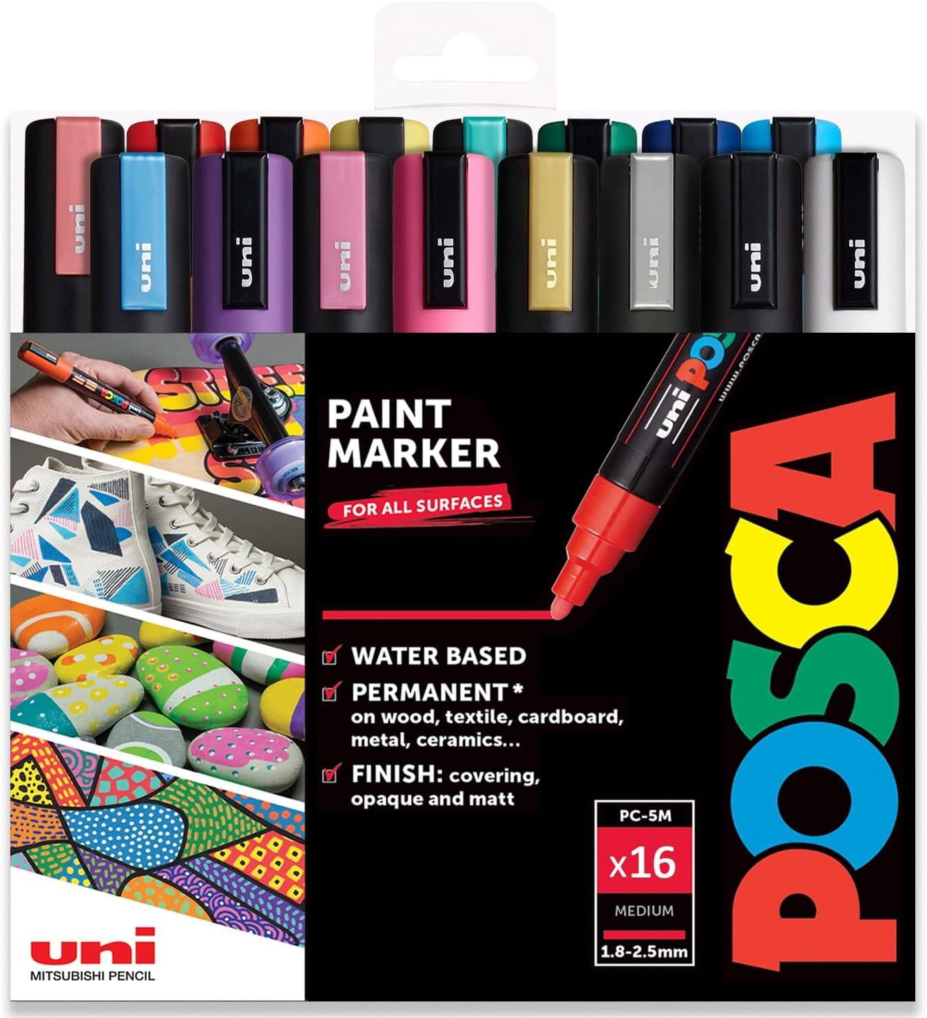 POSCA PC-5M - Paint Marker Art Pens - 1.8-2.5mm - Starter Set of 16 in Wallet