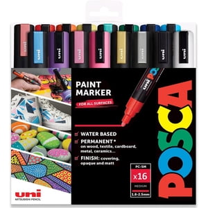 POSCA PC-5M - Paint Marker Art Pens - 1.8-2.5mm - Starter Set of 16 in Wallet