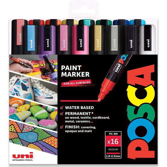 POSCA PC-5M - Paint Marker Art Pens - 1.8-2.5mm - Starter Set of 16 in Wallet