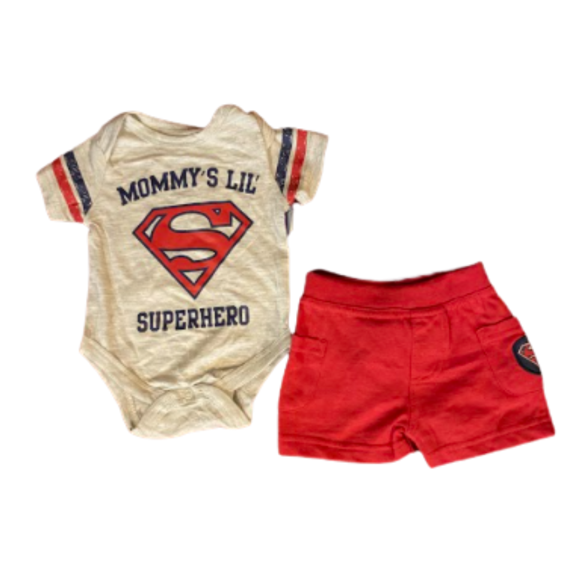 Superman Mom lil superhero onesie bodysuit short set
