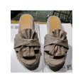 thumbnail image 3 of Woobling Sandales Compensées d'Été pour Femmes, Espadrilles à Nœud, Plateforme, à Enfiler, Talon Compensé, Claquettes, Kaki, 7, 3 of 5