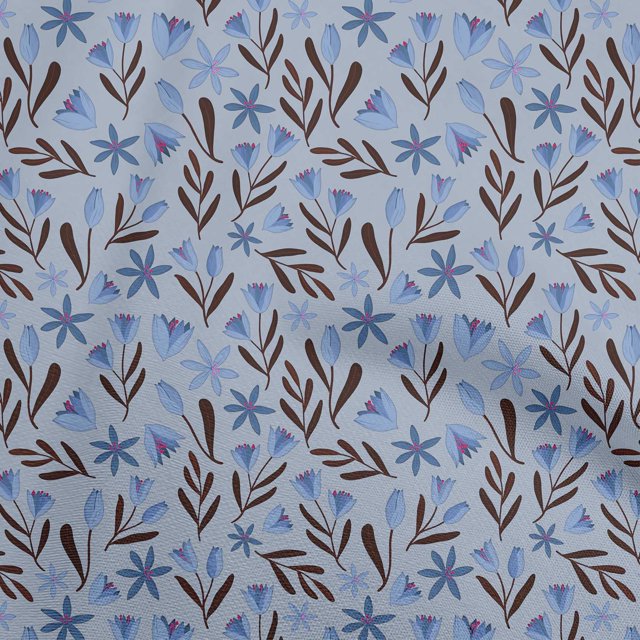 oneOone Georgette Viscose Medium Blue Fabric Floral Fabric For Sewing Printed Craft Fabric By The Yard 42 Inch Wide