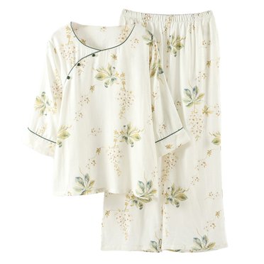 Ladies Pure Cotton Yarn Dyed Pajamas With Nine Minute Sleeves And Cardigan Home Dress Set All Cotton