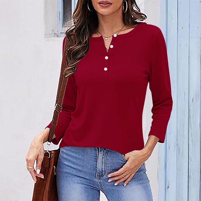 RXIRUCGD Hauts à Boutons Décontractés Unis pour Femmes, Vin, Taille : m