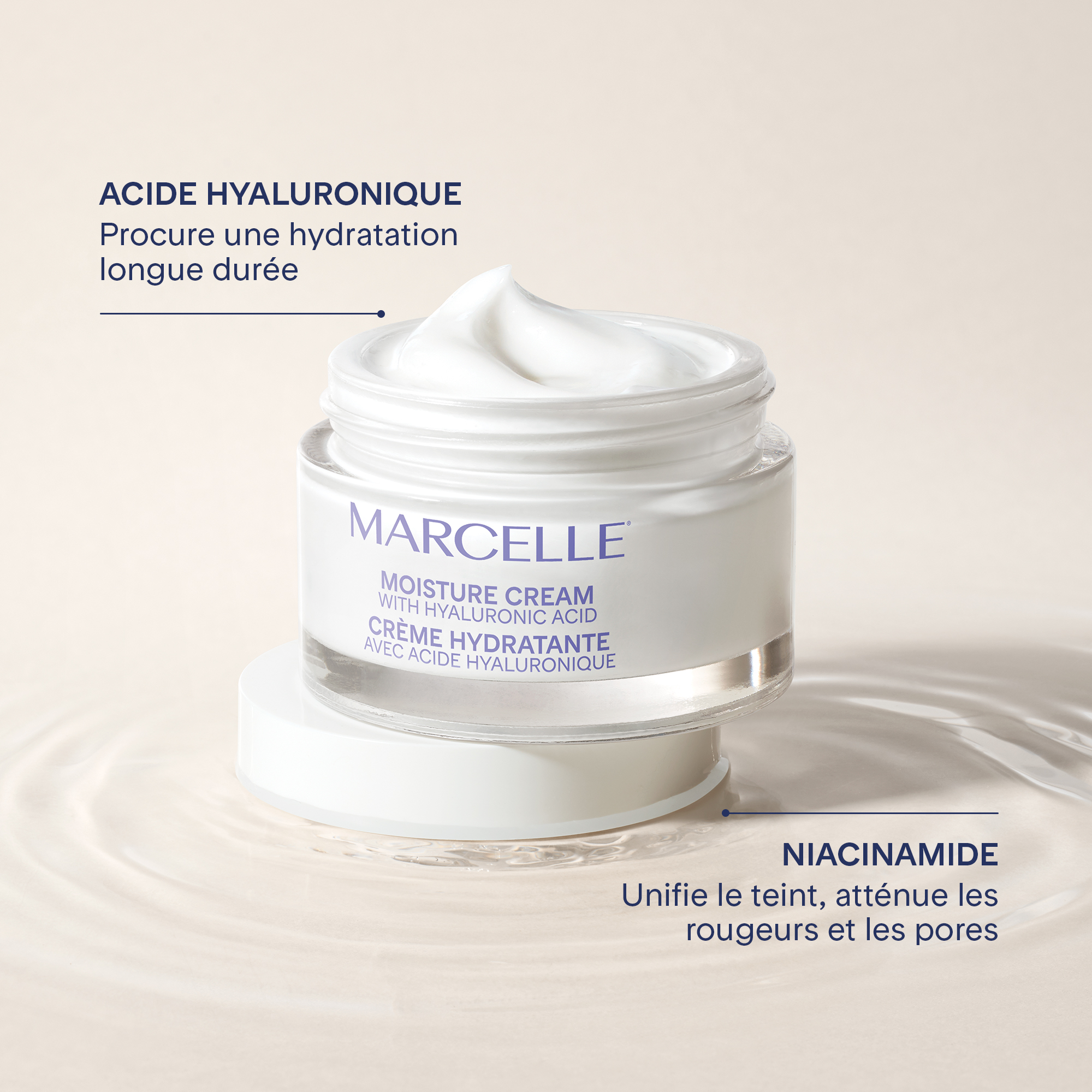 Marcelle Crème hydratante 24 h avec acide hyaluronique et niacinamide, 50 ml