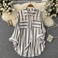 thumbnail image 1 of EQWLJWE Liquidation d'Été! Chemise Décontractée Mi-Longue à Rayures Verticales Multicolores pour Femmes, Manches Longues, 1 of 6