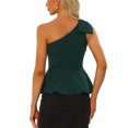 thumbnail image 3 of INSPIRE CHIC One Shoulder Top for Women's Bow Ruffled Peplum Top Dark Green XL, 3 of 6