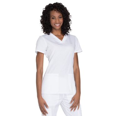 V-Neck Womens Scrubs Top Workwear Originals with Rib-Knit Back Panels Plus Size WW645, 2XL, White