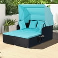 thumbnail image 4 of Costway Lit de Jour en Rotin pour Terrasse, avec Auvent Rétractable, Tables d'Appoint et Coussins Turquoise, 4 of 10