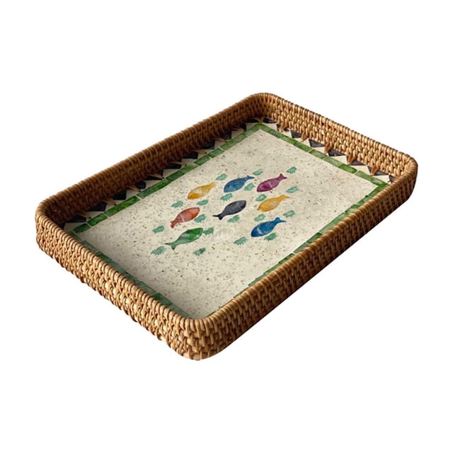 Rattan Woven Seashell Decorative Storage Tray for Living Room, Picnic, Coffee Table, and Dining Room