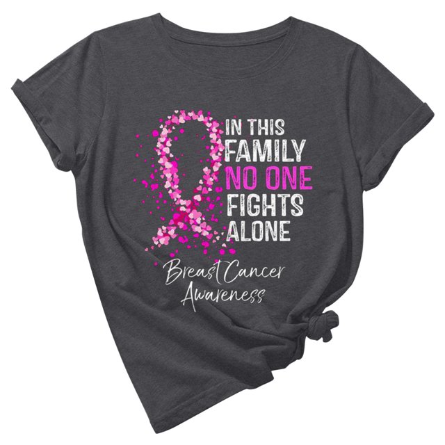 TIMIFIS Breast Cancer Awareness Shirts for Women Work Tops Short Sleeve Out Blouse Breast Awareness Letter Print Shirt T-Shirt Tops In OctoberFall/Winter
