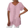 thumbnail image 1 of Timegard Tops for Women Cotton Linen V Neck Short Sleeve Irregularly Tee Casual Solid Color Lightweight, 1 of 6