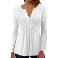 thumbnail image 1 of Timegard Hauts pour Femmes Col en V Échancré à Boutons Plissé Manches Longues Confortable Chic Décontracté Tunique Hauts Blouse, 1 of 4