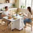 thumbnail image 2 of HOMCOM Table à Manger Pliable, Table à Abattants sur Roulettes, Marbre Blanc, 2 of 10