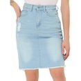 thumbnail image 1 of Unique Bargains Women's Basic Distressed High Waist Ripped Hem Washed Jeans Denim Skirt Light Blue M, 1 of 4