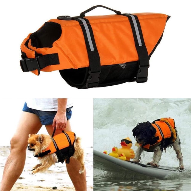 Dog Life Jacket, Orange Life Jacket for Small and Large Dogs, Ripstop and Reflective, Adjustable Size with Strong Buoyancy and Swimming Rescue Handle