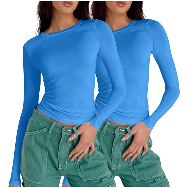 Birdeem T-Shirts à Manches Longues pour Femmes Mode Décontractée Col Rond Couleur Unie T-Shirt à Manches Longues Chandail Tops Manches 3/4 T-Shirts pour Femmes