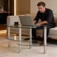 thumbnail image 4 of Oval Coffee Table Modern, 3-Tier Transparent Glass & Stainless Steel Legs, Contemporary Living Room Center Tea Table with Elegant Design, 4 of 8