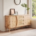 thumbnail image 2 of Noble House Rattan Sideboard Dresser, Sliding Door Cabinet with Adjustable Shelves & Rounded Top,Storage Cabinet,Light Wood, 2 of 15