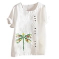 thumbnail image 1 of Leutsin Womens Plus Size O-Neck Short Sleeve Print Buttons Cotton Linen Vintage Tops, 1 of 1