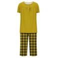thumbnail image 4 of Timegard Womens Pajamas Sets Lounge Short Sleeve Pleated Top Checkered Capri Pants with Pockets Pjs Outfits, 4 of 7