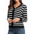 thumbnail image 2 of Cardigans pour Femmes, Chandails à Manches Longues, Décontractés, Légers, Boutonnés, Col en V, Chandail d'Automne, Rayures Noires, m, 2 of 9