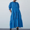 thumbnail image 2 of AherBiu Plus Size Maxi Dresses for Women Button up High Neck 1/2 Sleeve Ruched Ruffle Flowy Long Summer Dress, 2 of 6