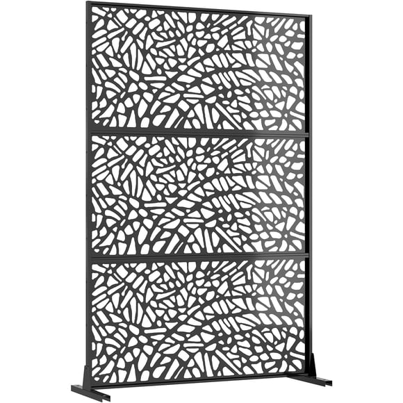 OUYAWEI Metal Privacy Screen,Freestanding Decorative Divider,Extended Height Privacy Screen with Stable Base for Garden,Crushed glass design