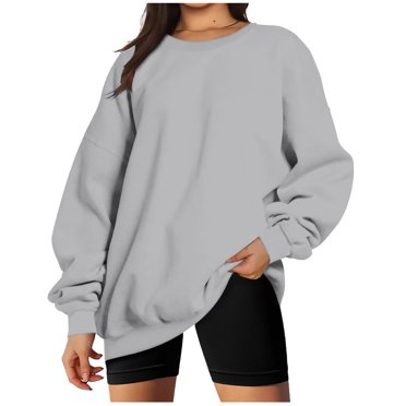 Hauts à Manches Longues pour l'Été Mode Femme Manches Longues Col Rond Chandail en Molleton Ample Blouse Unie