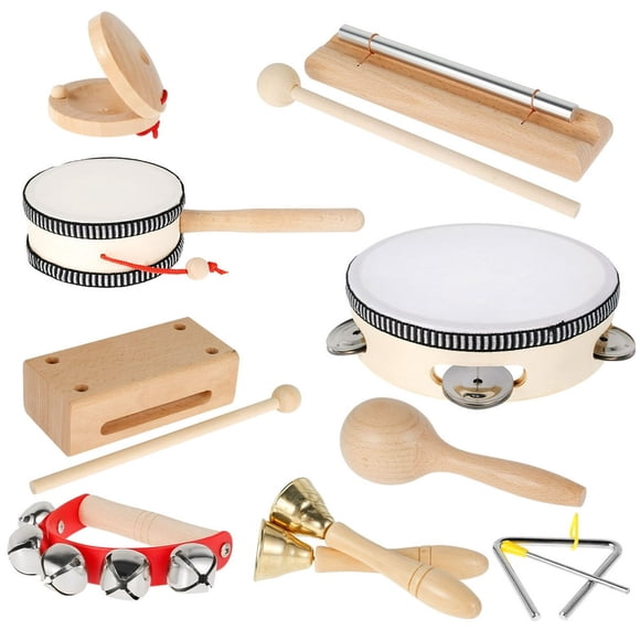 MesaSe Instruments de Musique pour Tout-Petits Instruments de Percussion en Bois Naturel Jouet Jouets Musicaux Éducatifs Préscolaires Ensemble pour Garçons Filles avec Sac de Rangement