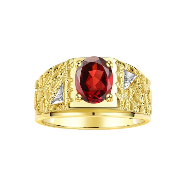 RYLOS Men's Rings Yellow Gold Plated Silver Designer Nugget Ring Oval 9X7MM Gemstone & Diamonds Garnet Birthstone Rings For Man Size 11