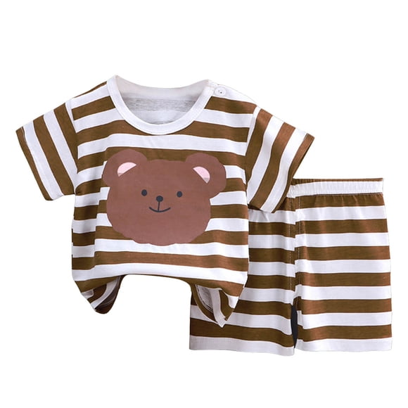 felwors Toddler Baby Summer Clothes 2 Pieces Boys Girls Cute Graphic Short Sleeve Tops Shorts Outfits Soft Breathable Set, 3-9 Months, Coffee