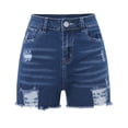 thumbnail image 4 of XZNGL Jean Shorts Womens Stretchy Womens Denim Printing Short Summer Mid Waist Stretchy Pockets Jean Shorts Womens Shorts for Summer Denim Womens Denim Shorts for Summer, 4 of 7