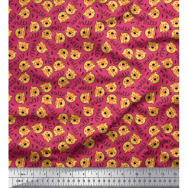 Soimoi Poly Georgette Fabric Text & Tiger Face Cartoon Print Sewing Fabric Yard 42 Inch Wide