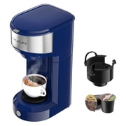 Coffee Maker, Single Serve Coffee Maker Machine 6 to 14 oz With Permanent Filter, Compatible with K Cup Pod & Ground Coffee, Mini Size,Gray