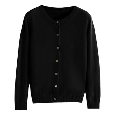 Hontri Cardigans pour Femmes Légers Offres à Moins de 15 $, Cardigan Basique pour Femmes à Col Rond, Manches Longues, Boutonné, Noir G