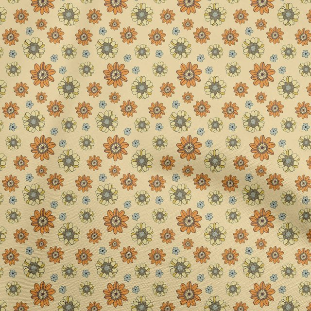 oneOone Cotton Poplin Yellow Fabric Floral Retro Sewing Craft Projects Fabric Prints By Yard 42 Inch Wide