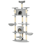 PawHut 79" Large Cat Tree Tower w/ Scratching Posts, Hammock, Light Grey