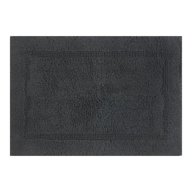 Better Homes & Gardens Cotton Reversible Bath Rug in grey shadow, 17 by 24 inches, rectangular with a textured border and plush cotton surface, ideal for bathroom accessories and bath mats, machine washable and absorbent for daily use.