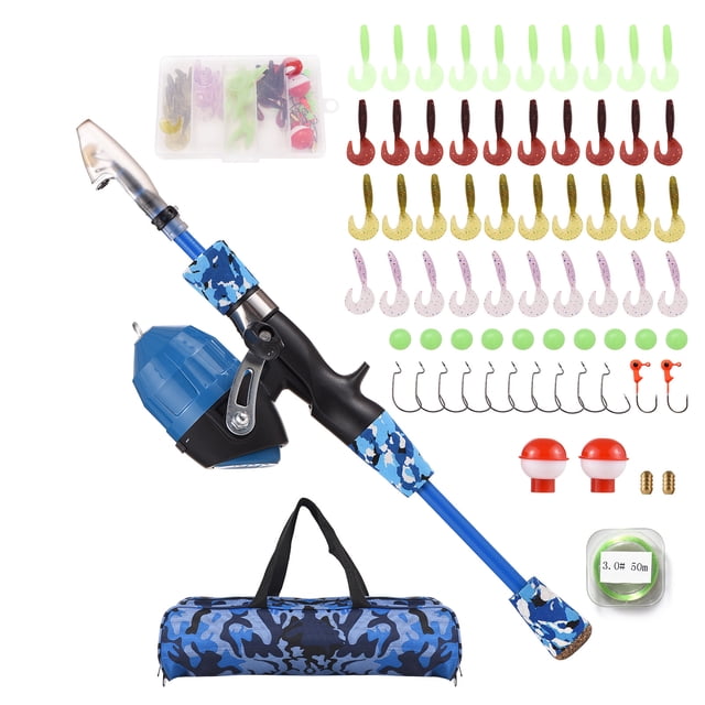 Spinning Rod,Kids Pole Rod And Reel With Lures Lines Combo Kit With And Reel Combo Pole Kit Rod 59''/47.2'' Pole Portable Qisuo Mewmewcat Pole Portable With Combo 59''/47.2'' Pole