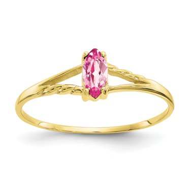 10K Yellow Gold Polished Geniune Pink Tourmaline Birthstone Ring