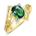 thumbnail image 3 of RYLOS Rings for Women 14K Yellow Gold Greek Key Designer Ring 9X7MM Gemstone & Diamond Ring September Green Sapphire Jewelry  Size 9, 3 of 7