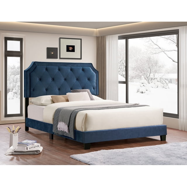 Blue Velvet DiamondLux Platform Bed - Double