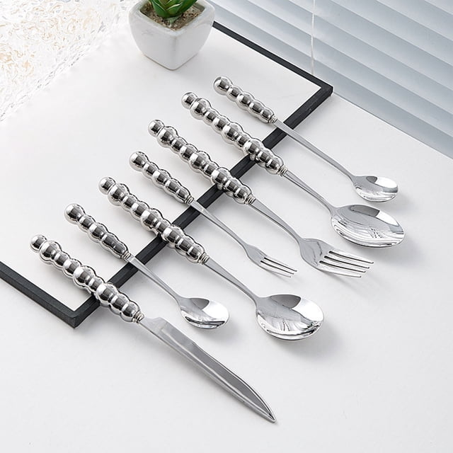 Birdeem 7Pcs Pearl Flatware Set, Silverware Set- Creative Stainless Steel Flatware Pearl Ceramic Handle Silverware Tableware for Kitchen Hotel Home Steak Knife Dessert Spoon Dishwasher,1 Set